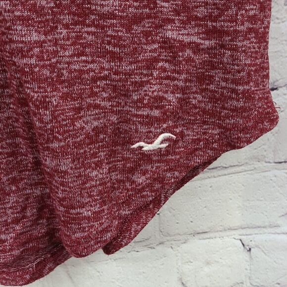 Hollister Must Have Collection Maroon Heather Lace Up Curved Hem Top Soft Tee SM - Picture 4 of 6